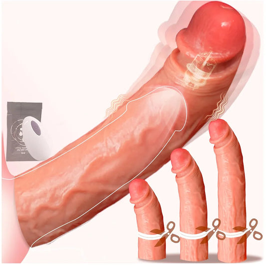 "Vibrating Penis Sleeve with Remote Control, Adjustable Liquid Silicone Extender & Girth Enhancer for Couples"